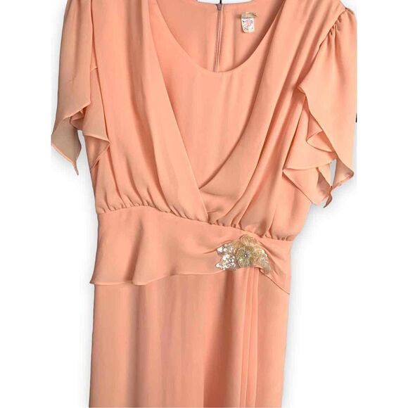 Late 70’s Early 80’s Midi Chiffon Flutter Dress - Picture 2 of 11